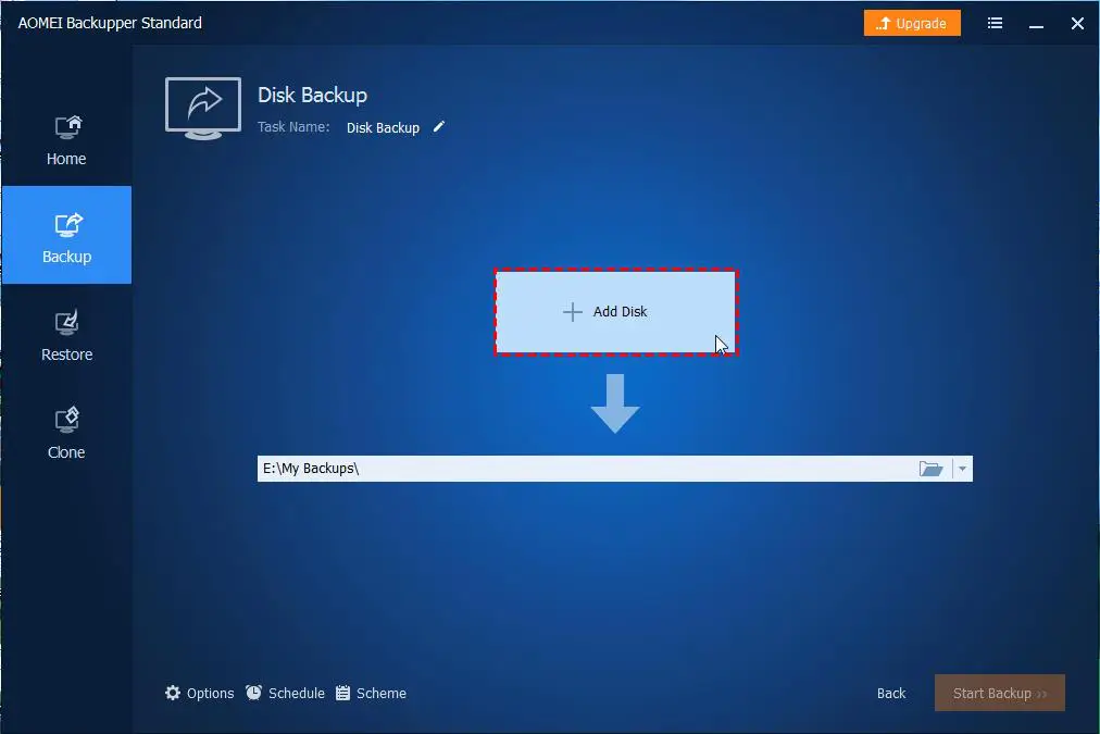 Free Backup Software Data AOMEI Backupper: Add disk 